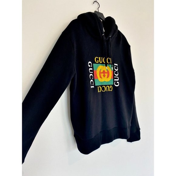 Gucci Oversized Logo Hoodie Sweatshirt GG Luxury Black Mens XL Monogram - Picture 6 of 11